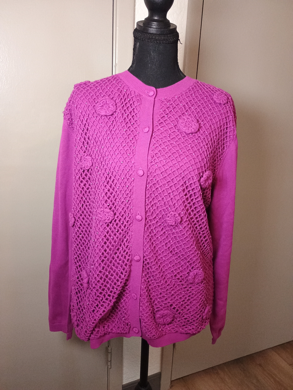 Bechamel Open-Knit Cotton Cardigan Pink XL NWT